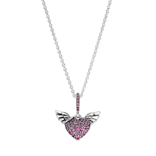 Dây Chuyền Pandora Pavé Heart & Angel Wings Necklaces Màu Bạc