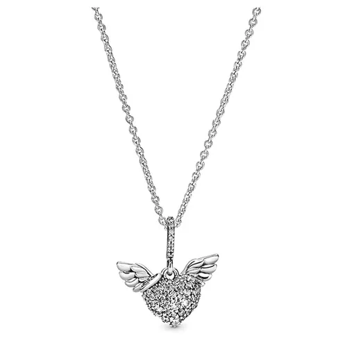 Dây Chuyền Pandora Pavé Heart And Angel Wings Necklace 398505C01-45 Màu Bạc