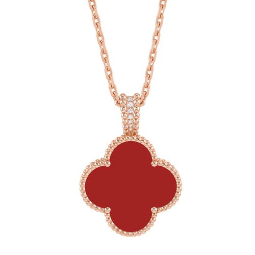 Dây Chuyền Van Cleef & Arpels Alhambra Secret Carnelian 18k Rose Gold Diamond Màu Vàng Hồng (Chế Tác)