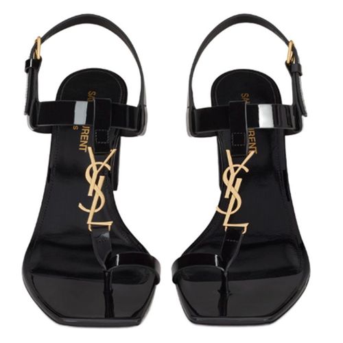 Dép Cao Gót Nữ Yves Saint Laurent YSL Cassandra Heeled Sandals In Smooth Leather With Gold-Tone Monogram Màu Đen