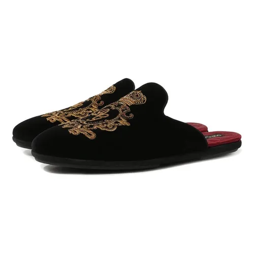 Dép Dolce & Gabbana D&G Velvet Slippers With Coat Of Arms Embroidery Phối Màu - Dép - Vua Hàng Hiệu