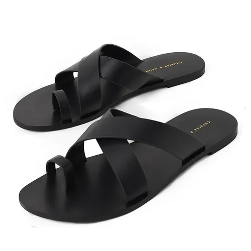 Dép Xỏ Ngón Nữ Charles & Keith CNK Toe-Loop Crossover Flats 70060577 Màu Đen Size 40