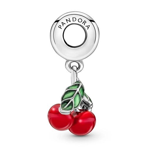 Hạt Vòng Charm Pandora Asymmetrical Cherry Fruit Dangle 791583C01 Màu Đỏ Bạc