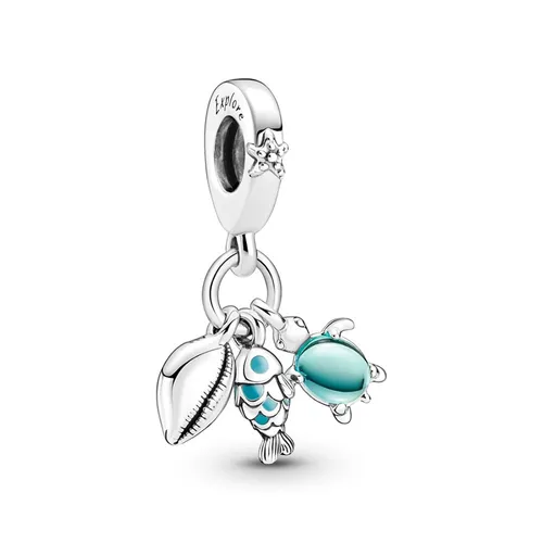 Hạt Vòng Charm Pandora Fish, Sea Turtle & Conch Triple Dangle 791697C01 Màu Bạc Phối Xanh QPH - Trang sức - Vua Hàng Hiệu