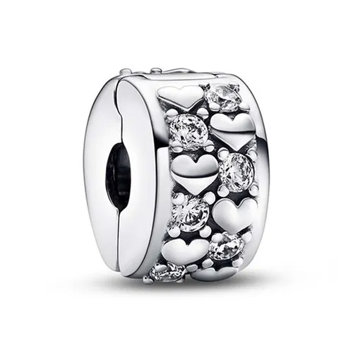 Hạt Vòng Charm Pandora Infinite Hearts Sparkling Clip 792235C01 Màu Bạc