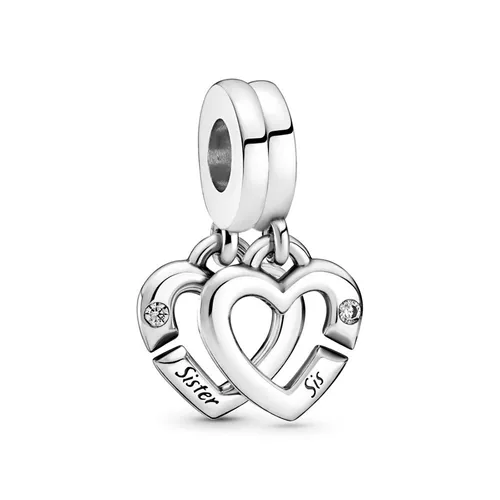 Hạt Vòng Charm Pandora Linked Sister Hearts Split Dangle 799538C01 Màu Bạc