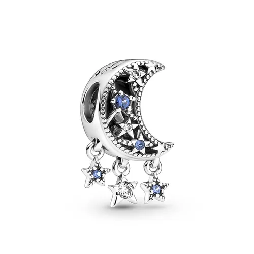 Hạt Vòng Charm Pandora Star & Crescent Moon 799643C01 Màu Bạc Xanh
