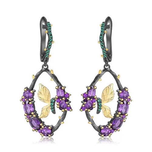 Kya Jewel Phối màu - Khuyên Tai Kya Jewel Hồ Điệp Vàng Trên Cành Hoa Tím KW11 - Vua Hàng Hiệu