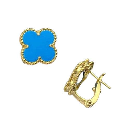 Khuyên Tai Van Cleef & Arpels Alhambra Turquoise Gold 18k Earrings Yellow Gold Màu Vàng Gold (Chế Tác)-1