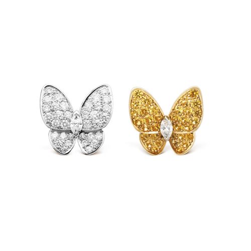 Khuyên Tai Van Cleef & Arpels Diamond Yellow Sapphire Two Butterfly Earring 18K Gold Màu Vàng (Chế Tác)
