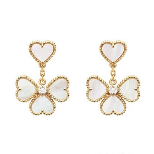 Khuyên Tai Van Cleef & Arpels Sweet Alhambra Effeuillage Earrings VCARN5PQ00 Màu Vàng Trắng