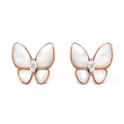 Khuyên Tai Van Cleef & Arpels Two Butterfly Earrings Rose Gold, Diamond, Mother-Of-Pearl Màu Vàng Hồng (Chế Tác)