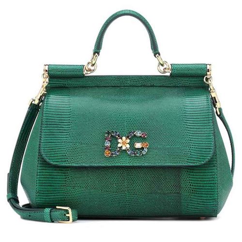 Túi Cầm Tay Nữ Dolce & Gabbana D&G Green Iguana-Effect Sicily Bag M Màu Xanh Lá