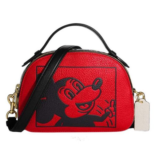 Túi Đeo Chéo Coach Disney Mickey Mouse X Keith Haring Serena Gold/Electric Red Multi Leather Satchel Màu Đỏ