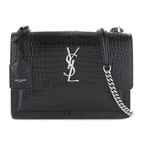 Túi Đeo Chéo Nữ Yves Saint Laurent YSL Sunset Medium Crocodile-Embossed Leather Shoulder Bag Màu Đen Size 22