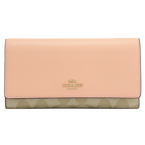 Ví Coach Slim Trifold Wallet In Signature Canvas C5966 Màu Hồng Cam