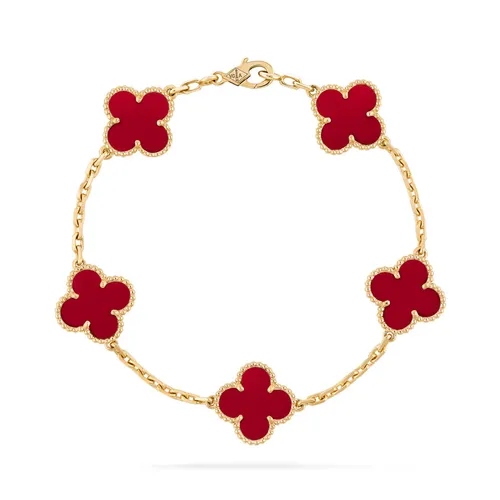 Vòng Đeo Tay Jewery Luxury Alhambra Carnelian Diamond 18k Gold Màu Vàng Size 15mm - Trang sức - Vua Hàng Hiệu