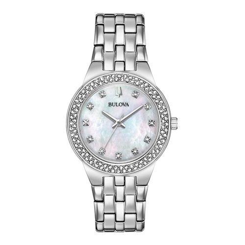 Đồng Hồ Nữ Bulova Crystal Quartz Mother of Pearl Dial Ladies Watch 96X144 Màu Bạc