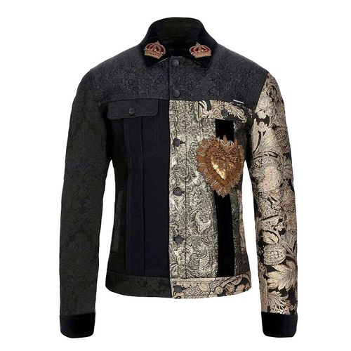 Áo Khoác Dolce & Gabbana Black & Gold Patchwork Denim Jacket Màu Đen Vàng