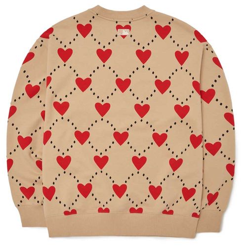 Áo Nỉ Sweater MLB Heart Pattern Over-Fit Sweatshirt Boston Red Sox 3AMTH0124-43BGS Màu Be Size S-2