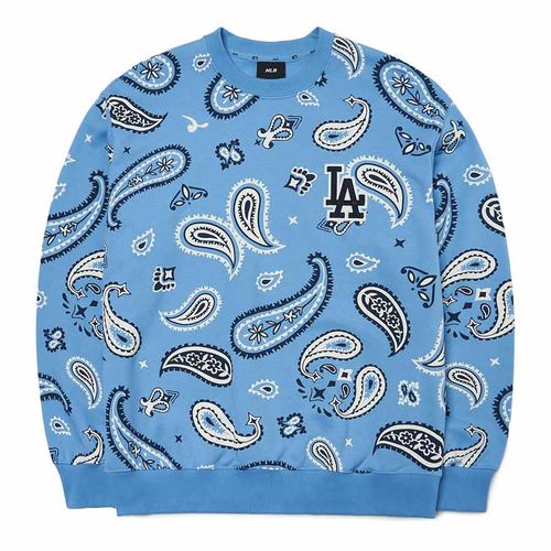 Áo Nỉ Sweater MLB Paisley Front Panel Pattern Overfit Sweatshirt LA Dodgers 3AMTI0224-07BLL Màu Xanh Blue