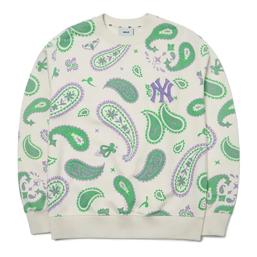 Áo Nỉ Sweater MLB Paisley Front Panel Pattern Overfit Sweatshirt New York Yankees 3AMTI0224-50CRS Màu Kem Size XS