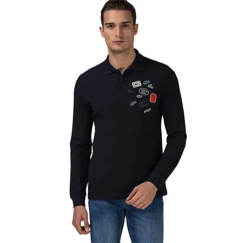 Áo Polo Dài Tay Lacoste Men's Regular Fit Badges Cotton Polo PH1900 00 HDE Màu Xanh Navy Size XS
