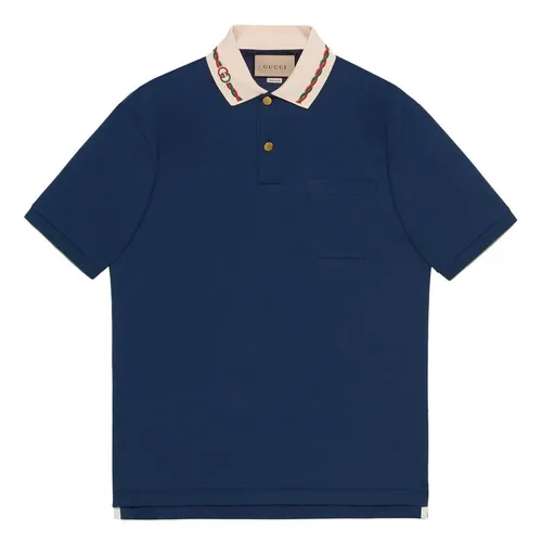 Áo Polo Gucci Stretch Cotton Piquet Polo With Embroidery Màu Xanh Navy Size S
