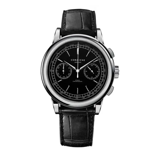 Đồng Hồ Nam Corniche Heritage Chronograph Steel With Black Dial Màu Đen