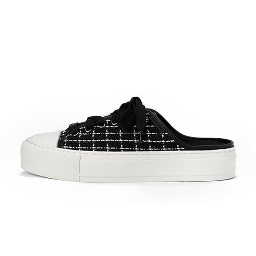 Giày Hở Gót Charles & Keith Tweed Slip-On Sneakers CK1-70900338-1 Màu Đen Trắng Size 36