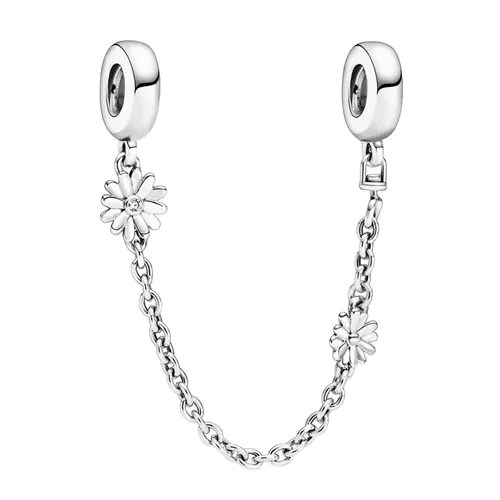 Hạt Vòng Charm Pandora Daisy Sterling Silver Safety Chain With Clear Zirconia 798764C01 Màu Bạc
