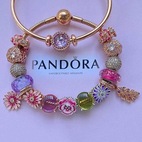 Hạt Vòng Charm Pandora Pink Daisy Flower Dangle 788771C01 Màu Vàng Hồng-7