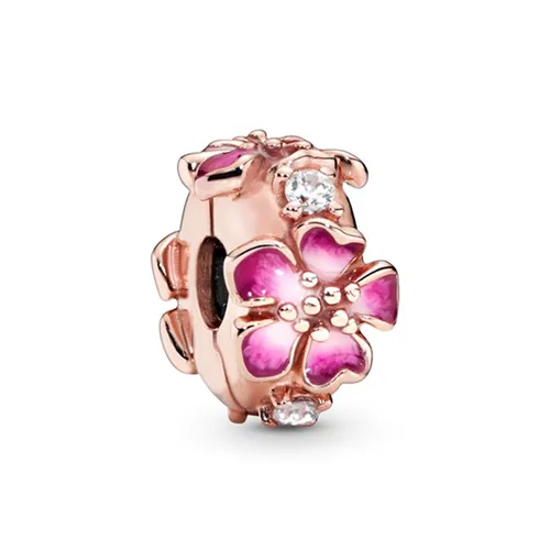 Hạt Vòng Charm Pink Peach Blossom Flower Clip 788099CZ Màu Vàng Hồng