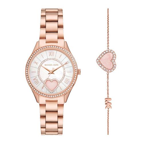 Set Đồng Hồ Nữ Michael Kors MK Lauryn Quartz Crystal Rose Gold-tone Ladies Watch And Bracelet Set MK1038 Màu Vàng Hồng