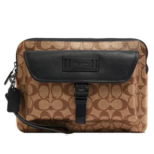 Túi Cầm Tay Nam Coach 2811 Ranger Pouch In Signature Canvas Gunmetal/Tan Black Màu Nâu Đen