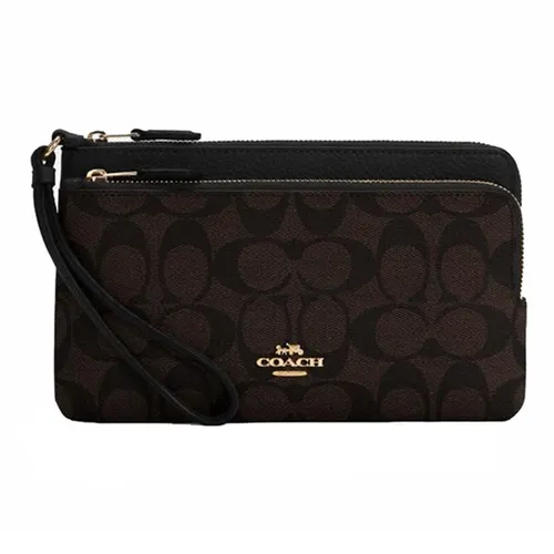 Túi xách - Túi Cầm Tay Coach Double Zip Wallet In Signature Canvas C5576 Màu Nâu Đen - Vua Hàng Hiệu