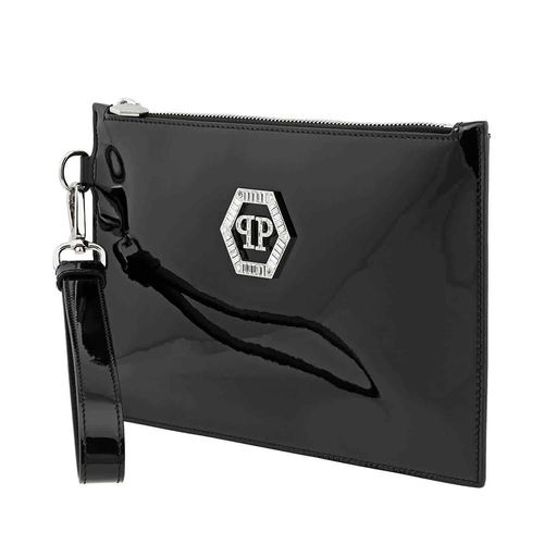 Túi Cầm Tay Philipp Plein Ladies Black Leather PP Logo Clutch Màu Đen-4