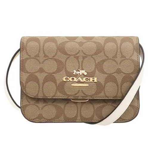 Túi Đeo Chéo Coach Brynn Flap Crossbody In Signature Canvas C5592 Màu Nâu Be