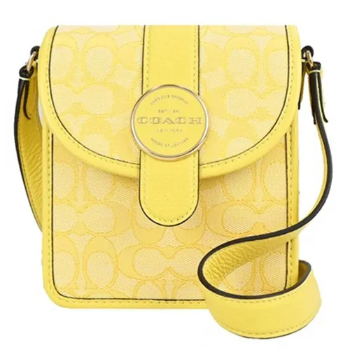 Túi xách - Túi Đeo Chéo Coach C8321 North/South Lonnie Crossbody In Signature Jacquard & Leather Màu Vàng - Vua Hàng Hiệu
