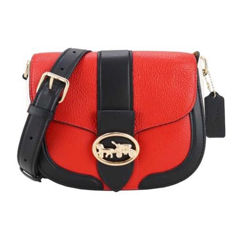 Túi Đeo Chéo Coach Colorblock Bright Poppy Pebble Leather Georgie Saddle Bag Handbag C3596 Màu Đỏ Đen-1