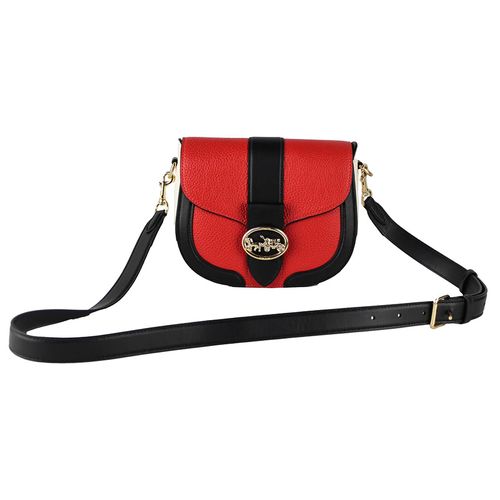 Túi Đeo Chéo Coach Colorblock Bright Poppy Pebble Leather Georgie Saddle Bag Handbag C3596 Màu Đỏ Đen-2