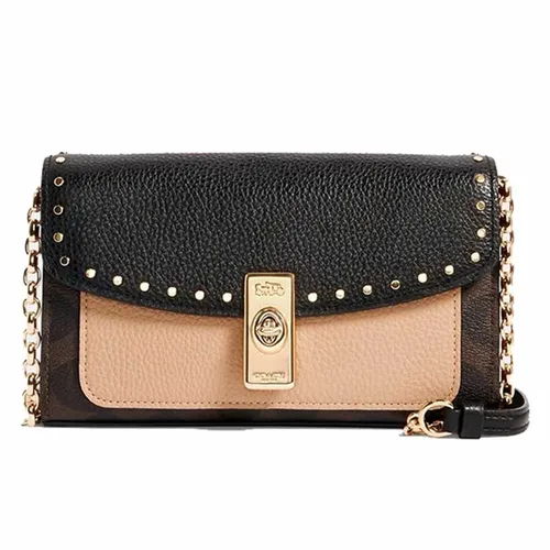 Túi xách - Túi Đeo Chéo Coach Lane Crossbody In Signature Canvas With Rivets Màu Đen Be - Vua Hàng Hiệu