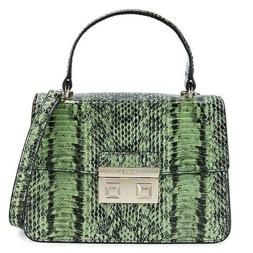 Túi Đeo Chéo Furla Bella Snakeskin-Embossed Leather Top Handle Bag In Green Màu Xanh Đen
