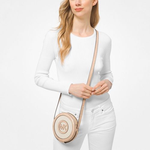 Túi Đeo Chéo Michael Kors MK Aidy Small Canvas And Crocodile Embossed Canteen Crossbody Bag 35T1GUWCOC Màu Nude-2