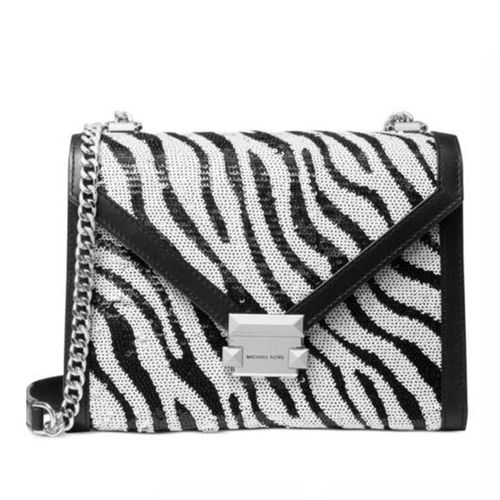 Túi Đeo Chéo Michael Kors MK Whitney Shoulder Bag Printed Zebra Leather Construction Black Màu Đen Trắng