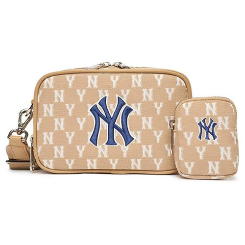 Túi Đeo Chéo MLB Monogram Jacquard Mini Crossbody Bag New York Yankees 3ACRS022N-50BGD Màu Nâu Be Size 18