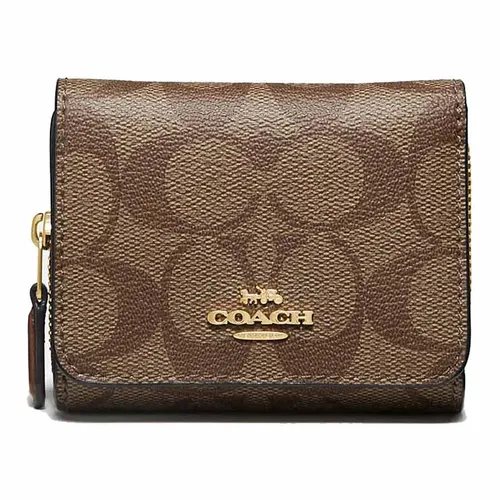 Ví Nữ Coach Small Trifold Wallet In Signature Canvas Gập 3 Màu Nâu