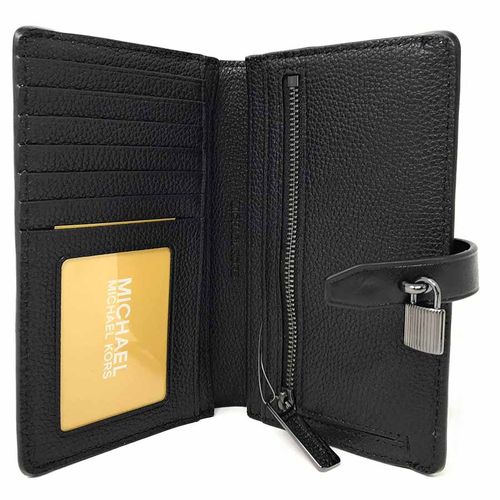 Ví Michael Kors MK Adele Slim Bifold Leather Wallet With Lock Detail Màu Đen-1