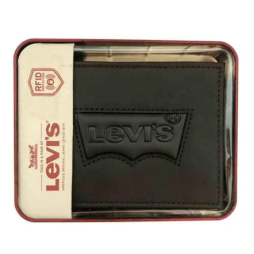 Túi xách Levi's - Ví Nam Levi's Black Leather Bifold Logo Wallet Màu Đen - Vua Hàng Hiệu