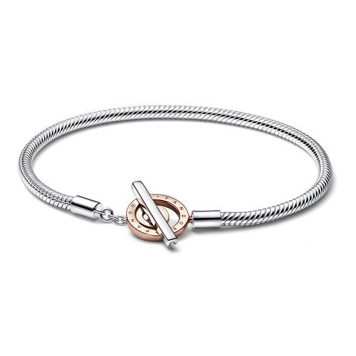 Vòng Đeo Tay Pandora Snake Chain Sterling Silver And 14k Rose Gold-Plated Toggle Bracelet 582309C00 Màu Bạc-1